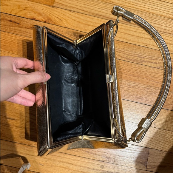 Vintage Gold Metallic Hard Case Clutch structured handbag handle 50s-60s shiny - Picture 4 of 4